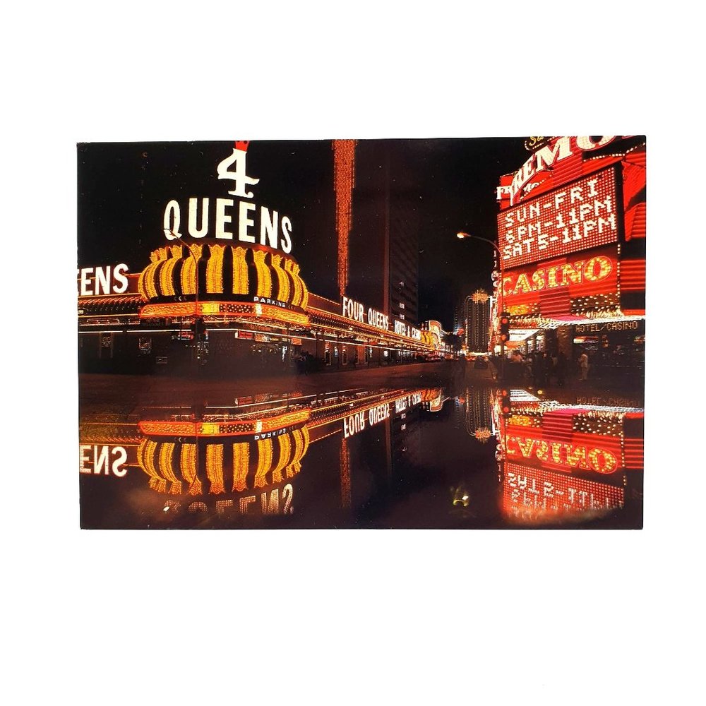 Vintage Postcard Las Vegas Four Queens Fremont Street Casino Hotel Marquee Night